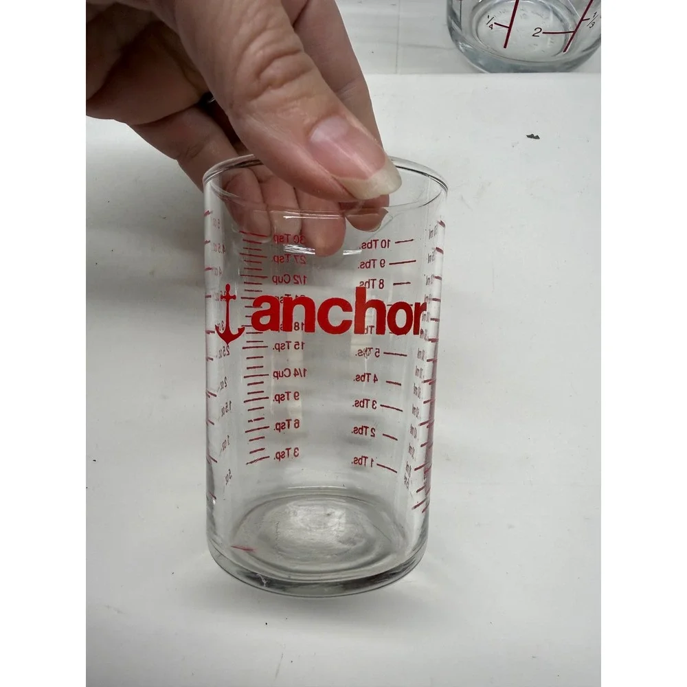 Anchor Hocking Oven Basics Glass Measuring Cup Lot 5pc Assorted Sizes Clear Red